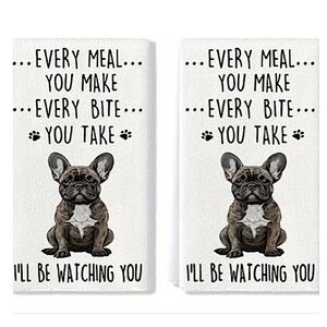 LAST ONE Grey French Bulldog 2pc. Cute Kitchen Towel Set NIP